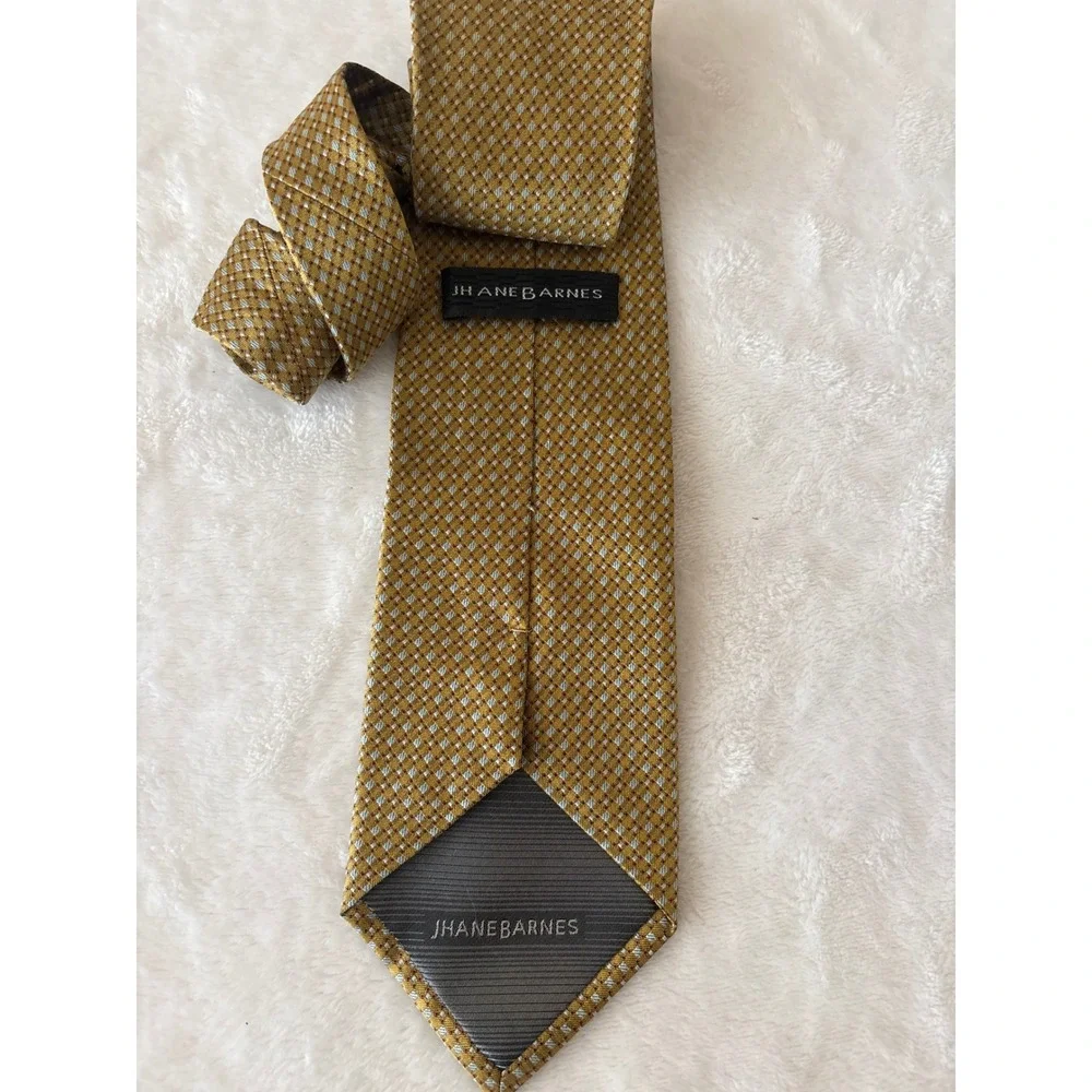 Jhane‎ Barnes Mens Silk Tie Mustard Gold Blue Geometric Diamond Woven Necktie